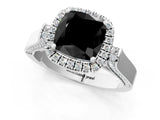 White gold Fancy Black Cushion Cut Halo Round Diamond Twist Band with Four-Prong Setting_25