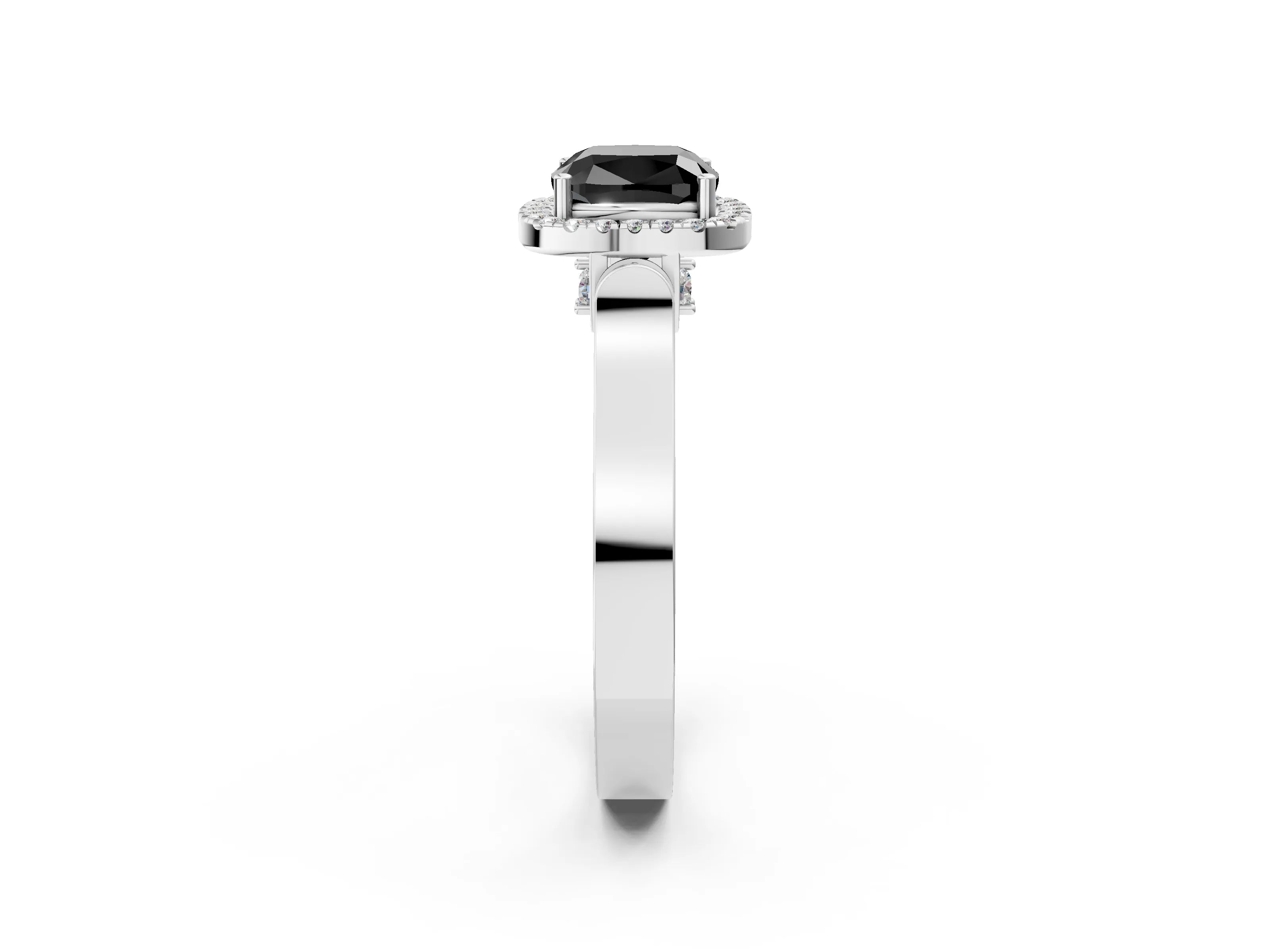 White gold Fancy Black Cushion Cut Halo Round Diamond Twist Band with Four-Prong Setting_26