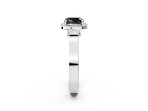 White gold Fancy Black Cushion Cut Halo Round Diamond Twist Band with Four-Prong Setting_26