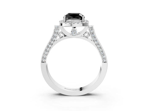 White gold Fancy Black Cushion Cut Halo Round Diamond Twist Band with Four-Prong Setting_27