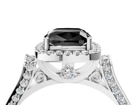 White gold Fancy Black Cushion Cut Halo Round Diamond Twist Band with Four-Prong Setting_28