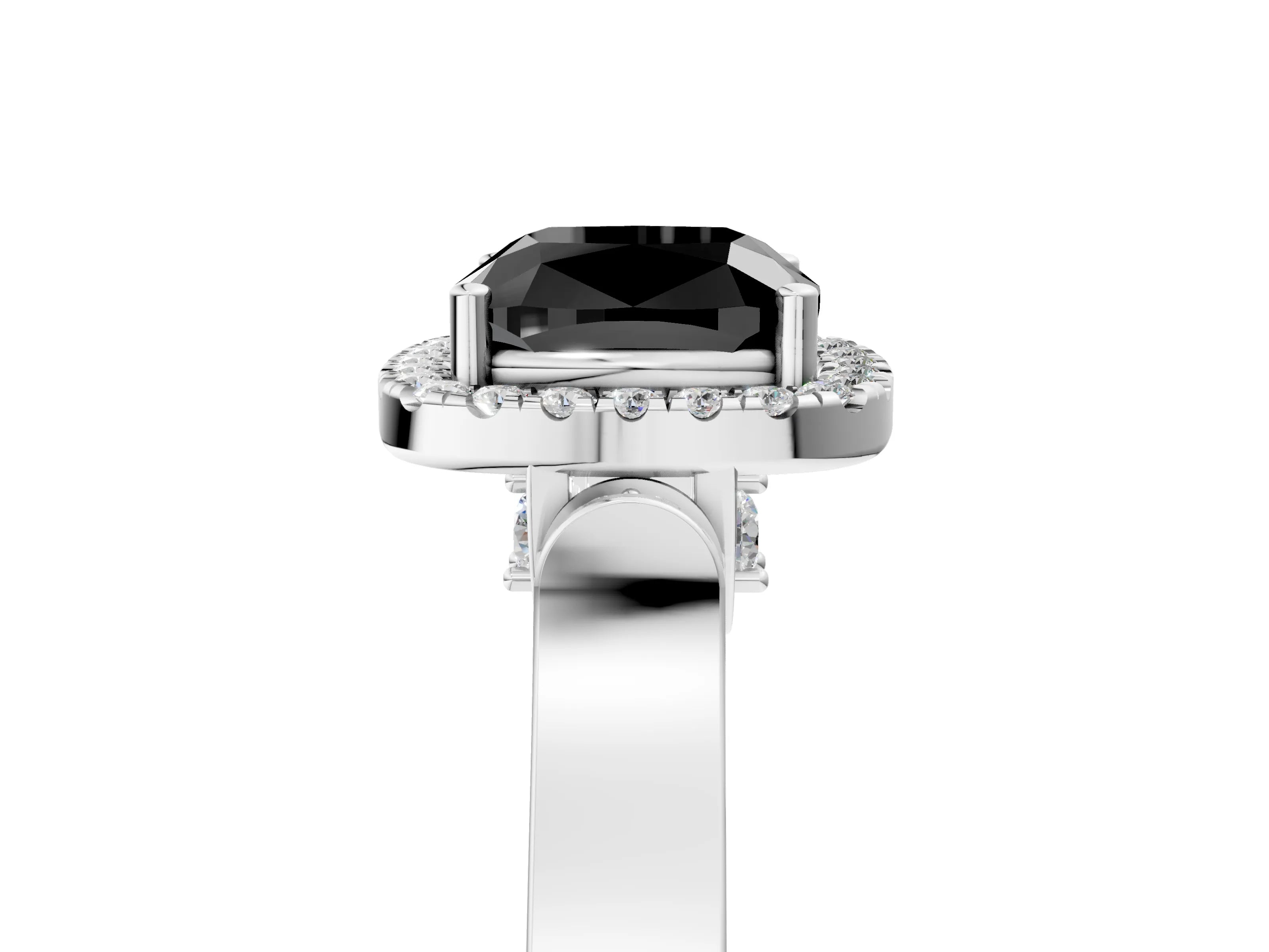 White gold Fancy Black Cushion Cut Halo Round Diamond Twist Band with Four-Prong Setting_29