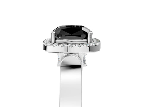 White gold Fancy Black Cushion Cut Halo Round Diamond Twist Band with Four-Prong Setting_29