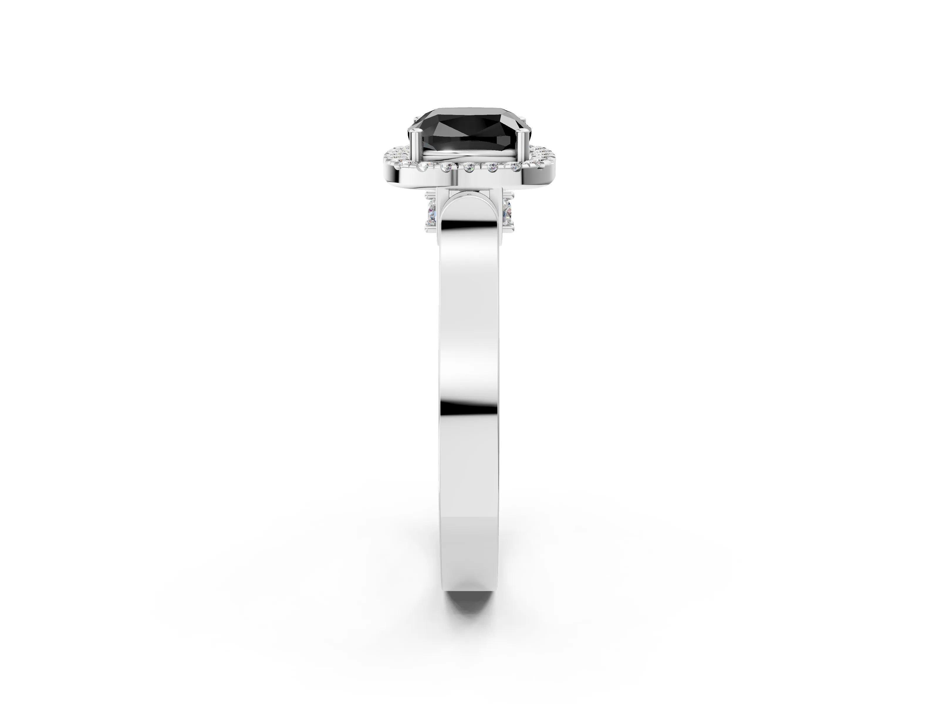 White gold Fancy Black Cushion Cut Halo Round Diamond Twist Band with Four-Prong Setting_2