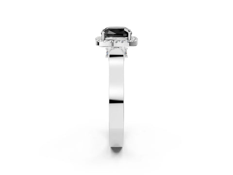 White gold Fancy Black Cushion Cut Halo Round Diamond Twist Band with Four-Prong Setting_2