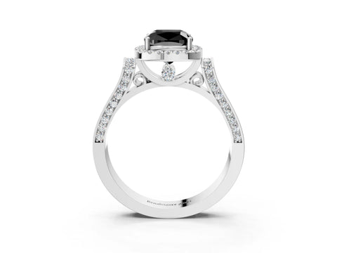 White gold Fancy Black Cushion Cut Halo Round Diamond Twist Band with Four-Prong Setting_3
