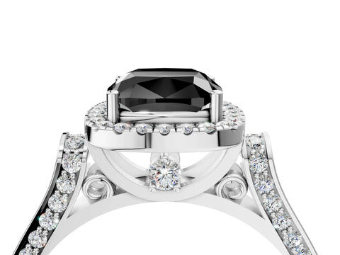 White gold Fancy Black Cushion Cut Halo Round Diamond Twist Band with Four-Prong Setting_4