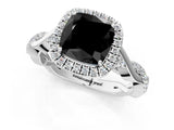 White gold Fancy Black Cushion Cut Halo Twist Band with Four-Prong Setting_1