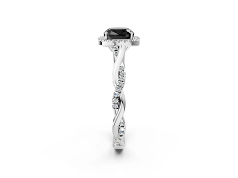 White gold Fancy Black Cushion Cut Halo Twist Band with Four-Prong Setting_2