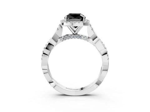 White gold Fancy Black Cushion Cut Halo Twist Band with Four-Prong Setting_3