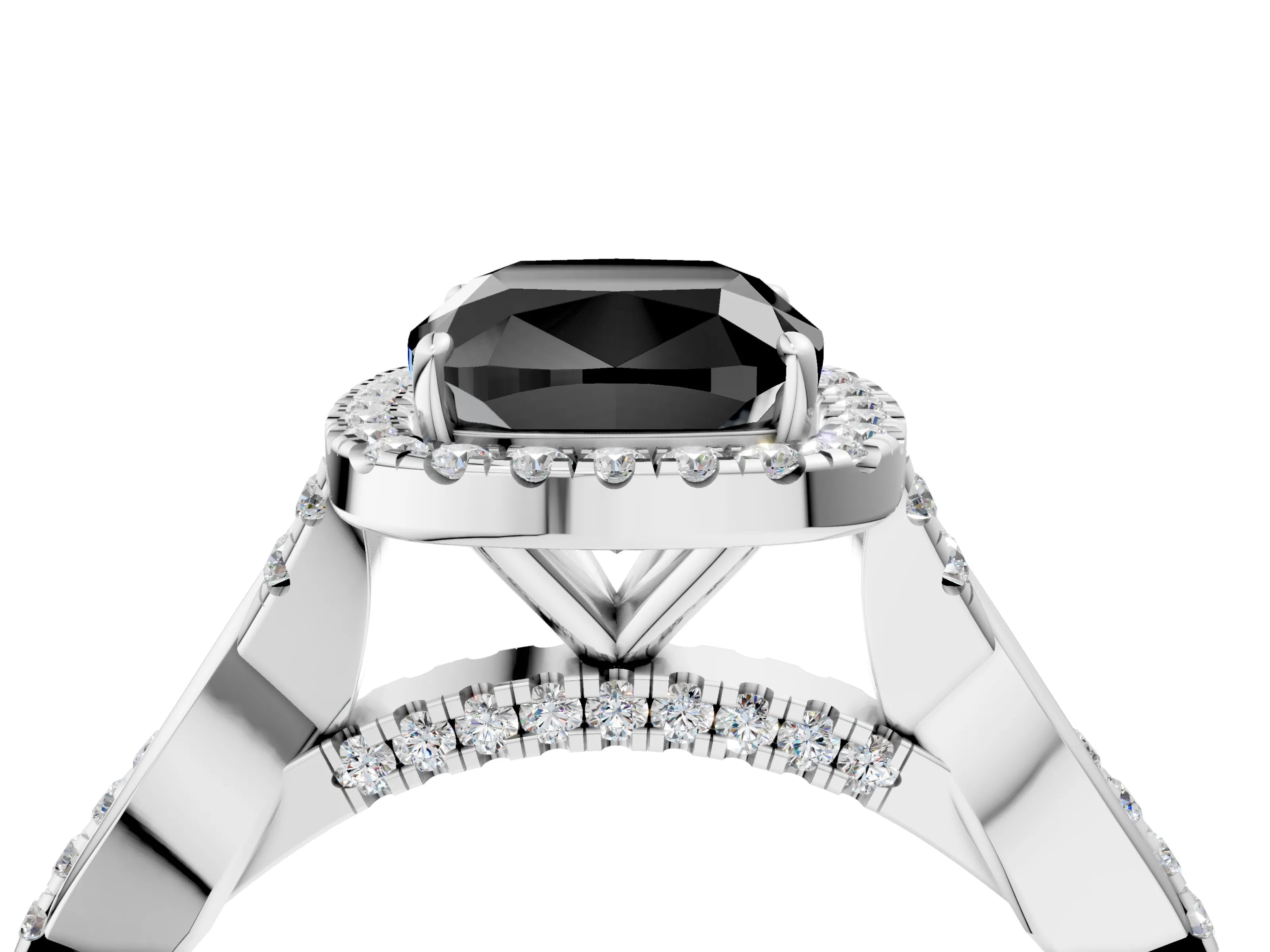 White gold Fancy Black Cushion Cut Halo Twist Band with Four-Prong Setting_4