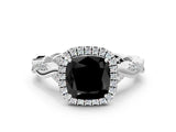 White gold Fancy Black Cushion Cut Halo Twist Band with Four-Prong Setting