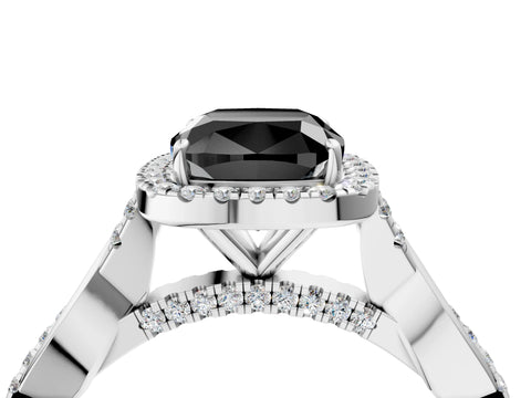 White gold Fancy Black Cushion Cut Halo Twist Band with Four-Prong Setting_4