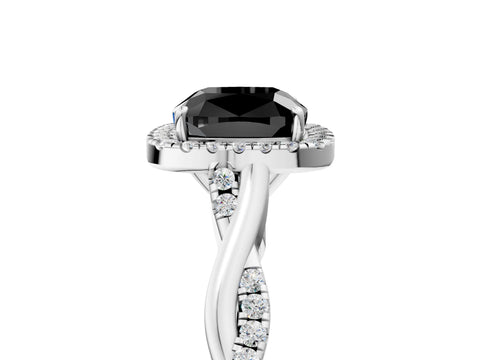 White gold Fancy Black Cushion Cut Halo Twist Band with Four-Prong Setting_5