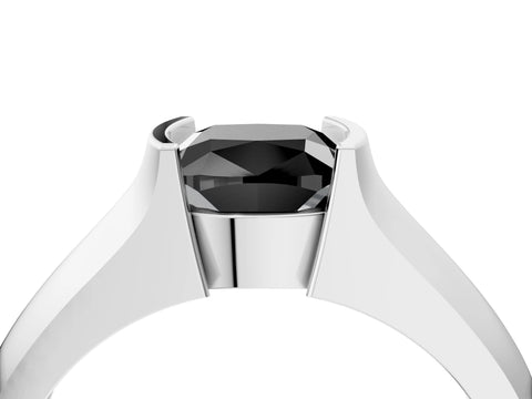 White gold Fancy Black Cushion Cut Solitaire Bezel Set Diamond Ring with Wide Band_16