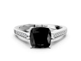 White gold Fancy Black Cushion Cut Solitaire Cathedral Diamond Engagement Ring with Channel-Set Band and Four-Prong Setting_15