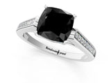 White gold Fancy Black Cushion Cut Solitaire Cathedral Diamond Engagement Ring with Channel-Set Band and Four-Prong Setting_16