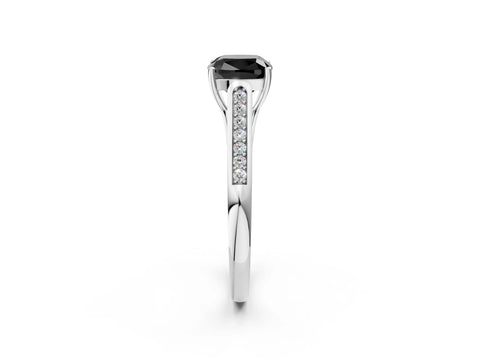 White gold Fancy Black Cushion Cut Solitaire Cathedral Diamond Engagement Ring with Channel-Set Band and Four-Prong Setting_17