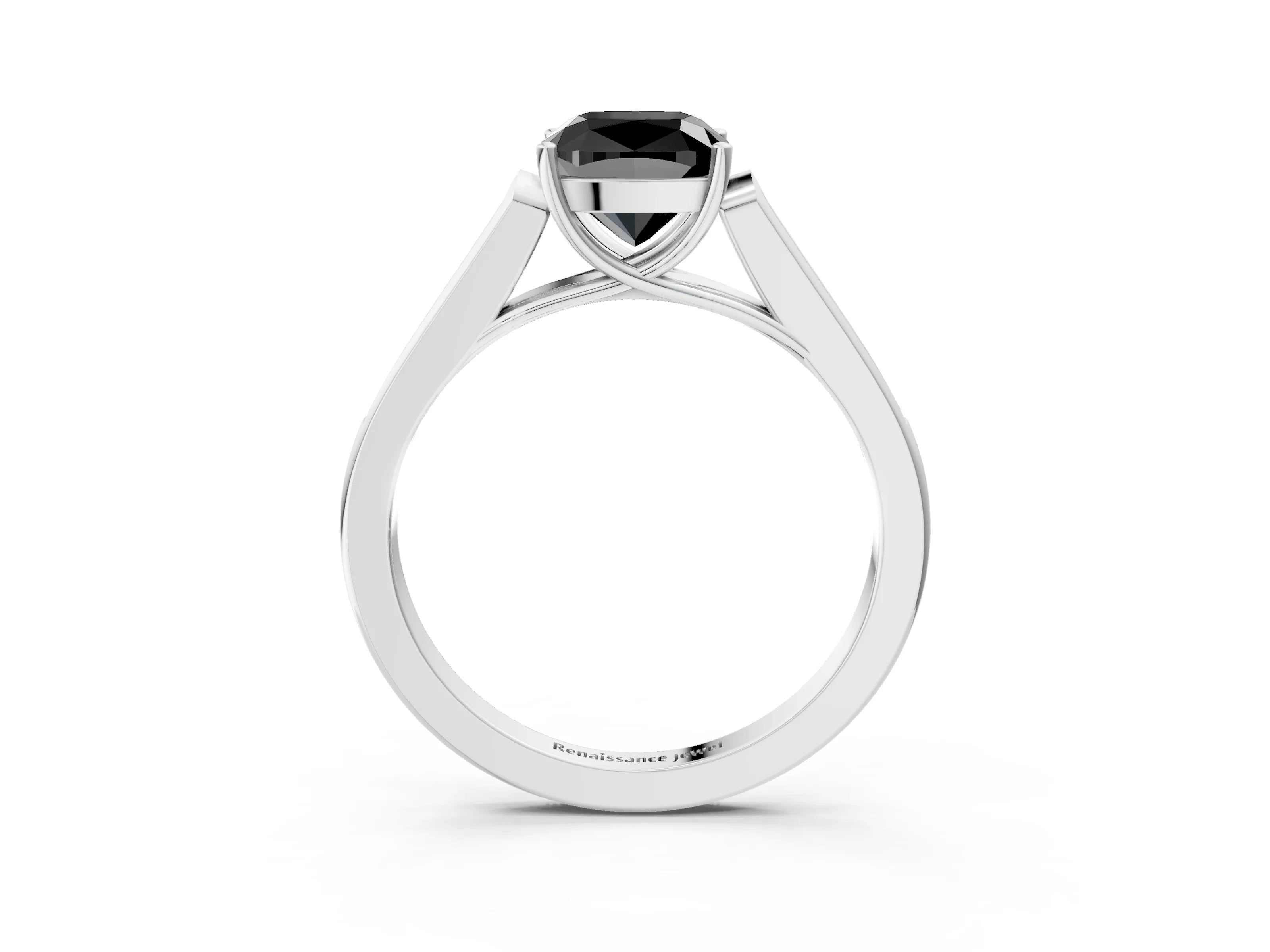 White gold Fancy Black Cushion Cut Solitaire Cathedral Diamond Engagement Ring with Channel-Set Band and Four-Prong Setting_18
