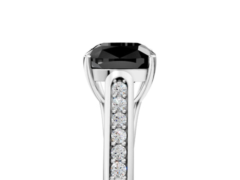 White gold Fancy Black Cushion Cut Solitaire Cathedral Diamond Engagement Ring with Channel-Set Band and Four-Prong Setting_20