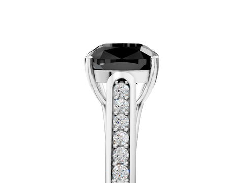 White gold Fancy Black Cushion Cut Solitaire Cathedral Diamond Engagement Ring with Channel-Set Band and Four-Prong Setting_8