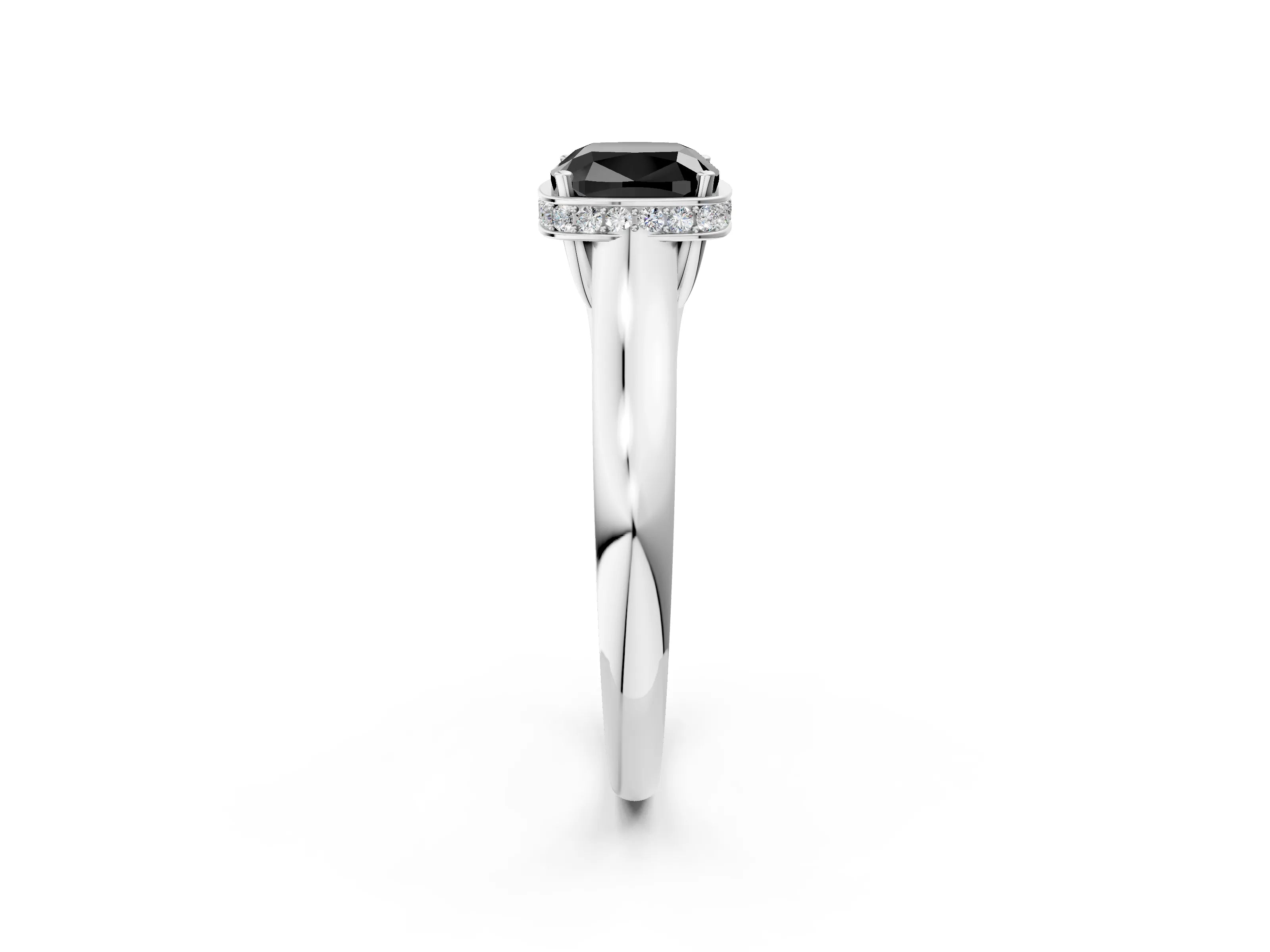 White gold Fancy Black Cushion Cut Solitaire Diamond Engagement Ring with Four-Prong Setting and Tapered Band_14