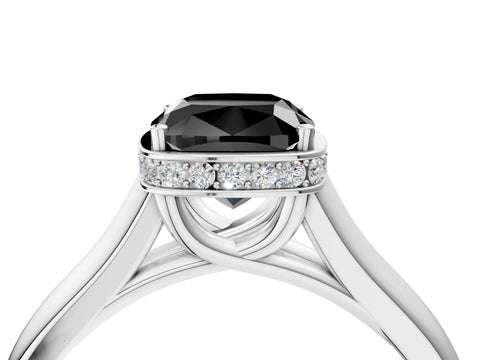 White gold Fancy Black Cushion Cut Solitaire Diamond Engagement Ring with Four-Prong Setting and Tapered Band_16