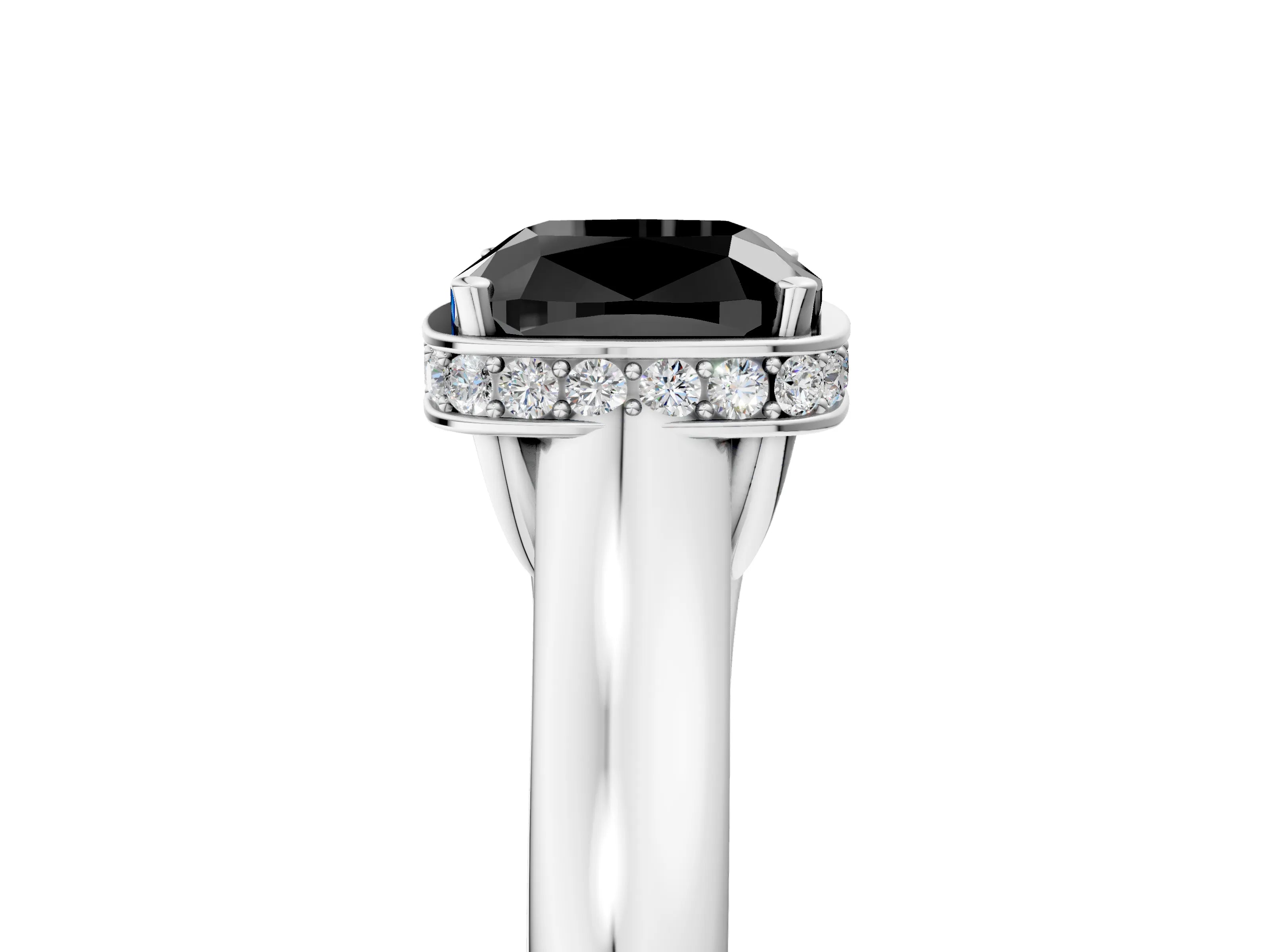 White gold Fancy Black Cushion Cut Solitaire Diamond Engagement Ring with Four-Prong Setting and Tapered Band_17