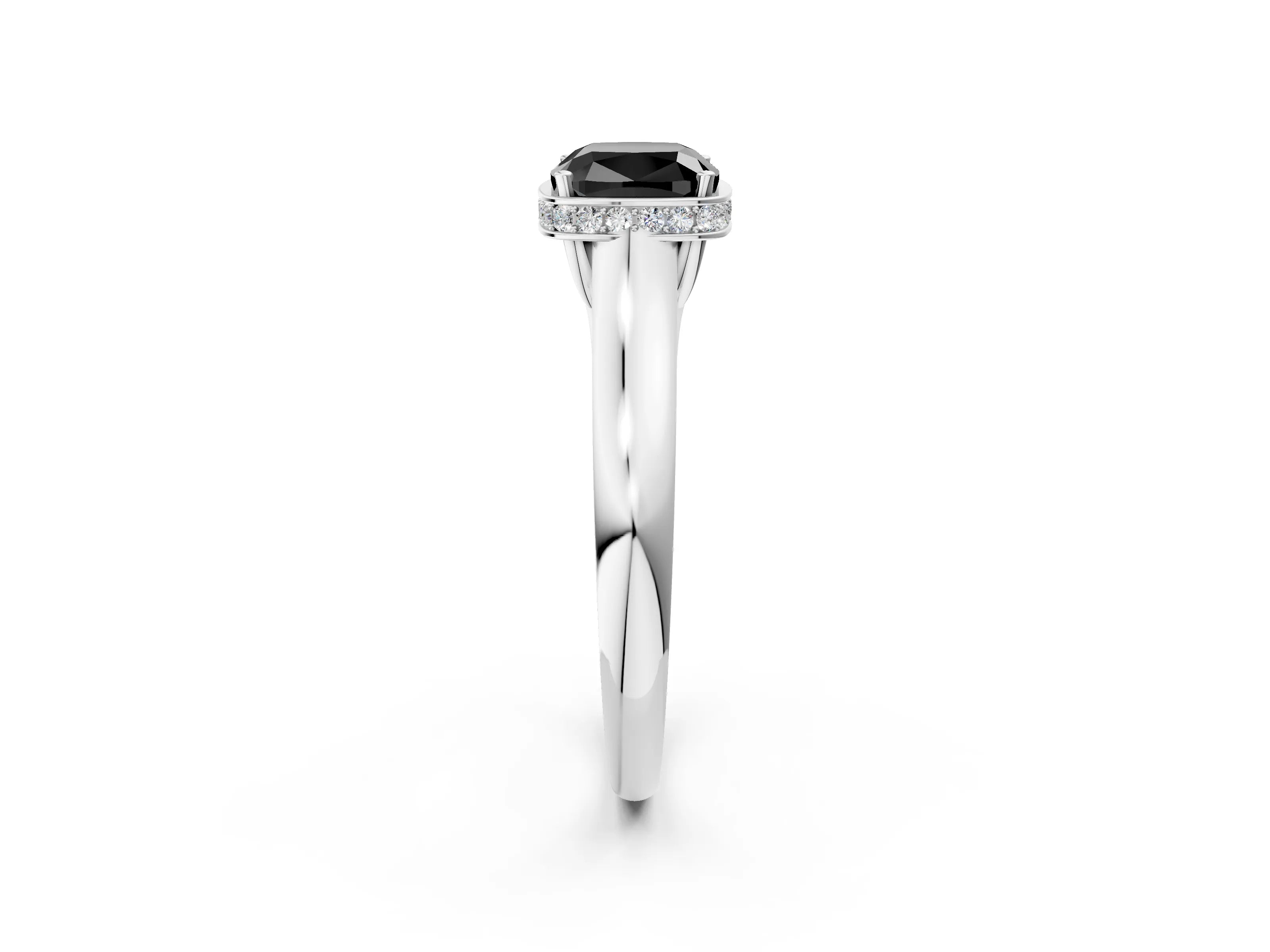 White gold Fancy Black Cushion Cut Solitaire Diamond Engagement Ring with Four-Prong Setting and Tapered Band_2