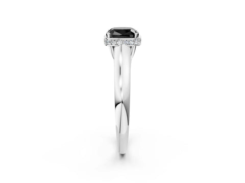 White gold Fancy Black Cushion Cut Solitaire Diamond Engagement Ring with Four-Prong Setting and Tapered Band_2