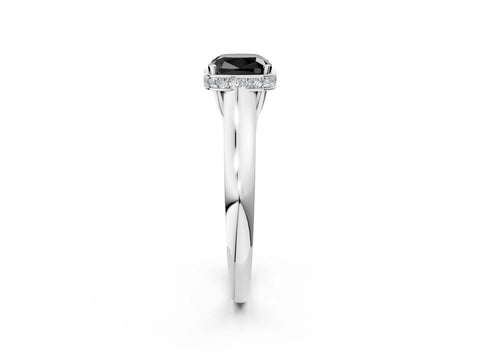 White gold Fancy Black Cushion Cut Solitaire Diamond Engagement Ring with Four-Prong Setting and Tapered Band_3