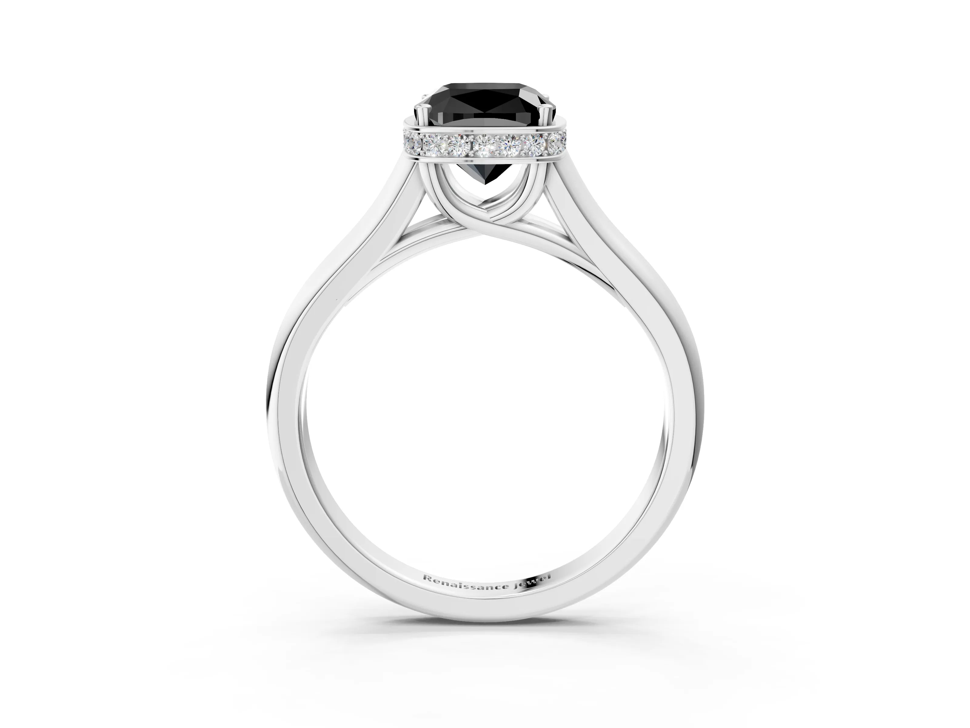 White gold Fancy Black Cushion Cut Solitaire Diamond Engagement Ring with Four-Prong Setting and Tapered Band_3