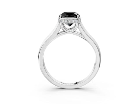 White gold Fancy Black Cushion Cut Solitaire Diamond Engagement Ring with Four-Prong Setting and Tapered Band_3