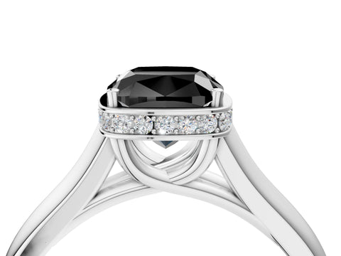 White gold Fancy Black Cushion Cut Solitaire Diamond Engagement Ring with Four-Prong Setting and Tapered Band_4