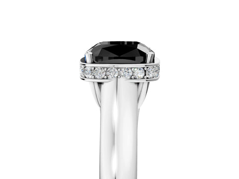 White gold Fancy Black Cushion Cut Solitaire Diamond Engagement Ring with Four-Prong Setting and Tapered Band_5