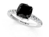 White gold Fancy Black Cushion Cut Solitaire Diamond Engagement Ring with Pavé Band and Six-Prong Setting_13