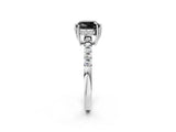 White gold Fancy Black Cushion Cut Solitaire Diamond Engagement Ring with Pavé Band and Six-Prong Setting_14