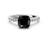 White gold Fancy Black Cushion Cut Solitaire Diamond Engagement Ring with Pavé Band and Six-Prong Setting_24