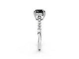 White gold Fancy Black Cushion Cut Solitaire Diamond Engagement Ring with Pavé Band and Six-Prong Setting_26