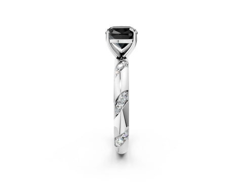 White gold Fancy Black Cushion Cut Solitaire Diamond Engagement Ring with Twisted Pave Band and Four-Prong Setting_21