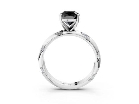 White gold Fancy Black Cushion Cut Solitaire Diamond Engagement Ring with Twisted Pave Band and Four-Prong Setting_22