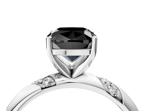 White gold Fancy Black Cushion Cut Solitaire Diamond Engagement Ring with Twisted Pave Band and Four-Prong Setting_23