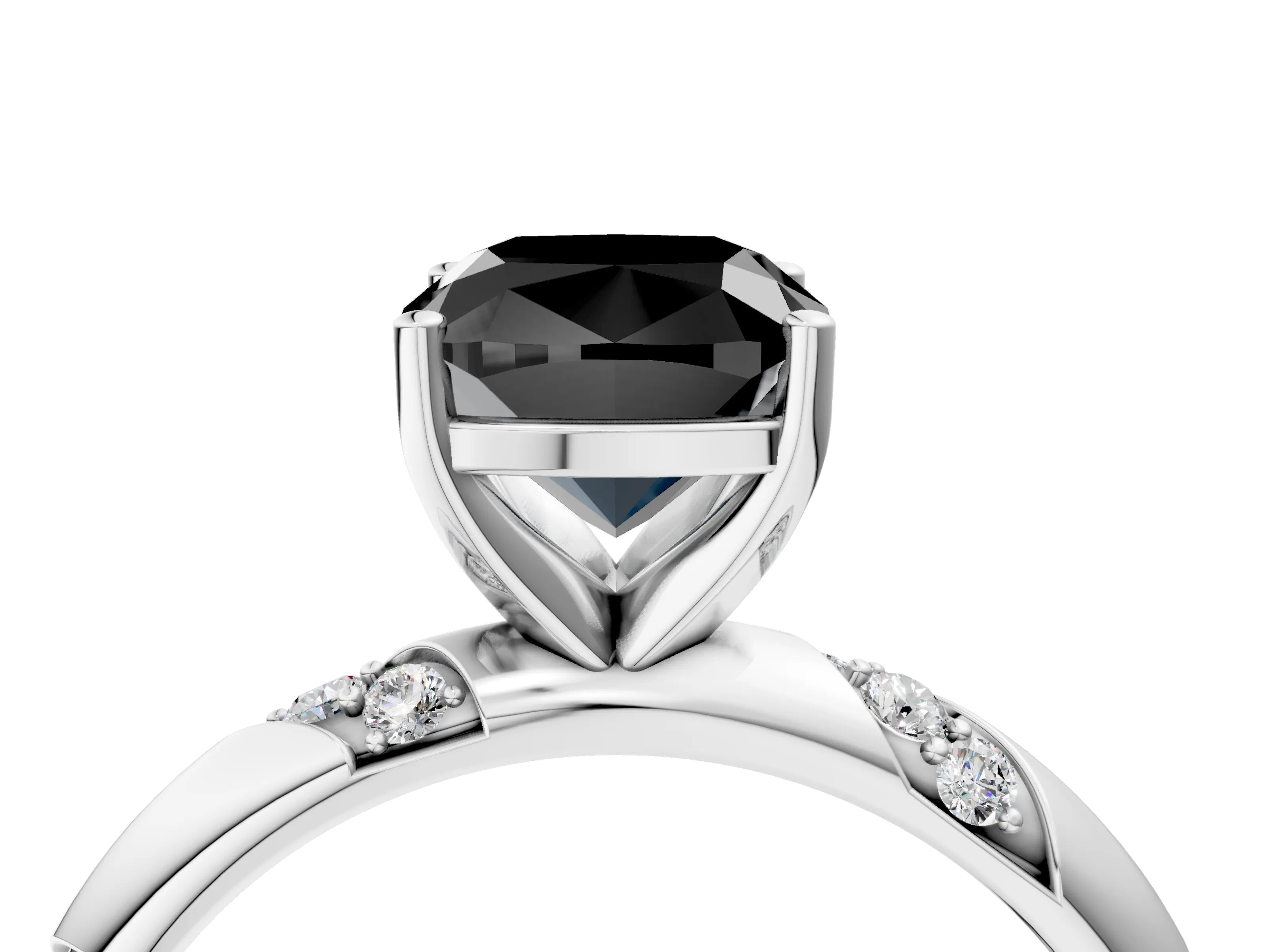 White gold Fancy Black Cushion Cut Solitaire Diamond Engagement Ring with Twisted Pave Band and Four-Prong Setting_23