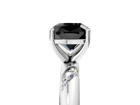 White gold Fancy Black Cushion Cut Solitaire Diamond Engagement Ring with Twisted Pave Band and Four-Prong Setting_24