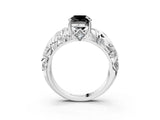 White gold Fancy Black Cushion Cut Solitaire Diamond Leaf-Inspired Vine Band Ring with Prong Setting_3
