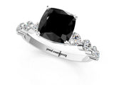 White gold Fancy Black Cushion Cut Solitaire Diamond Ring with Pave Band and Four-Prong Setting_1