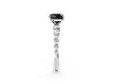 White gold Fancy Black Cushion Cut Solitaire Diamond Ring with Pave Band and Four-Prong Setting_2