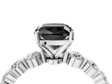 White gold Fancy Black Cushion Cut Solitaire Diamond Ring with Pave Band and Four-Prong Setting_4