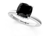 White gold Fancy Black Cushion Cut Solitaire Diamond Ring with Prong Setting and Plain Band_13