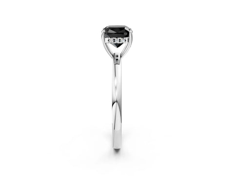 White gold Fancy Black Cushion Cut Solitaire Diamond Ring with Prong Setting and Plain Band_14